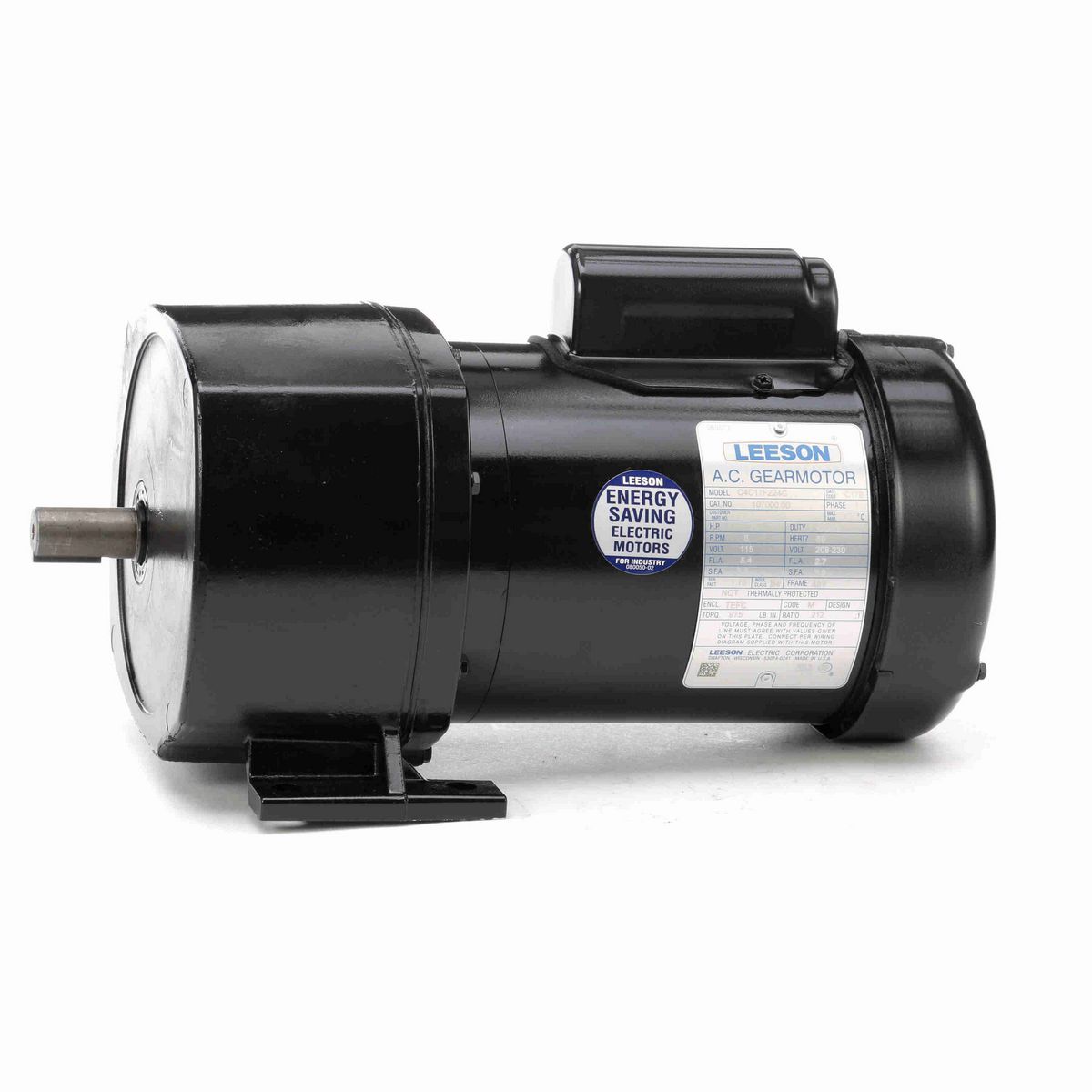 LEESON Parallel Shaft Gearmotor, 0.25 HP, 1 Ph, 60 Hz, 115/208-230 V, 8 RPM, 48Y Frame, TEFC - 107000.00