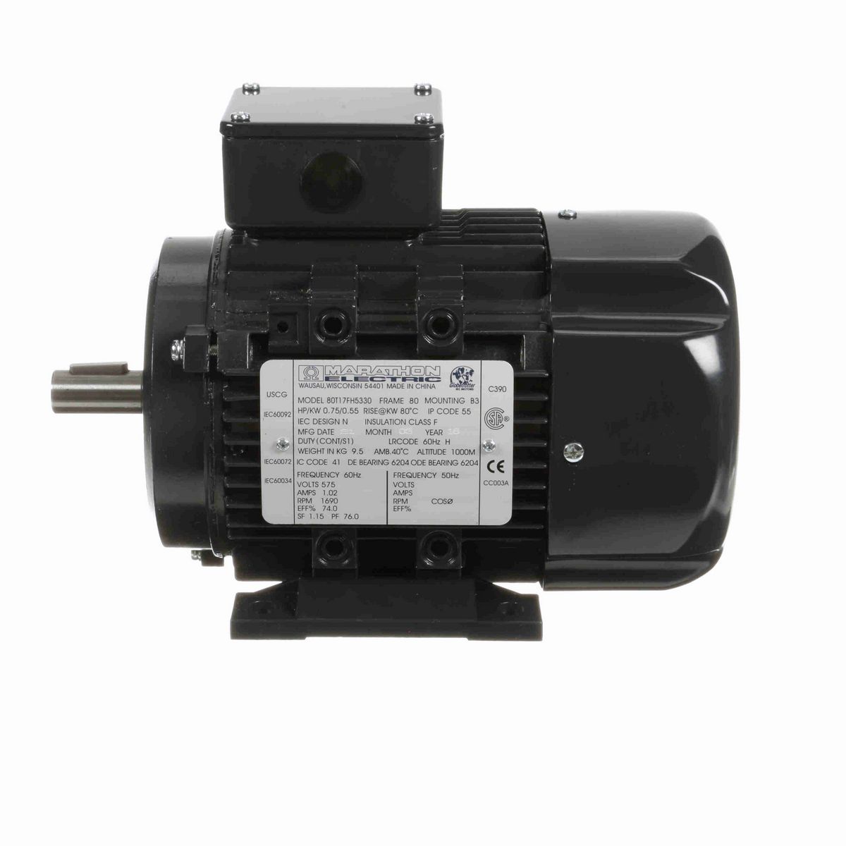 LEESON Aluminium Motor, 0.75 HP, 3 Ph, 60 Hz, 575 V, 1800 RPM, 80M Frame, TEFC - R410