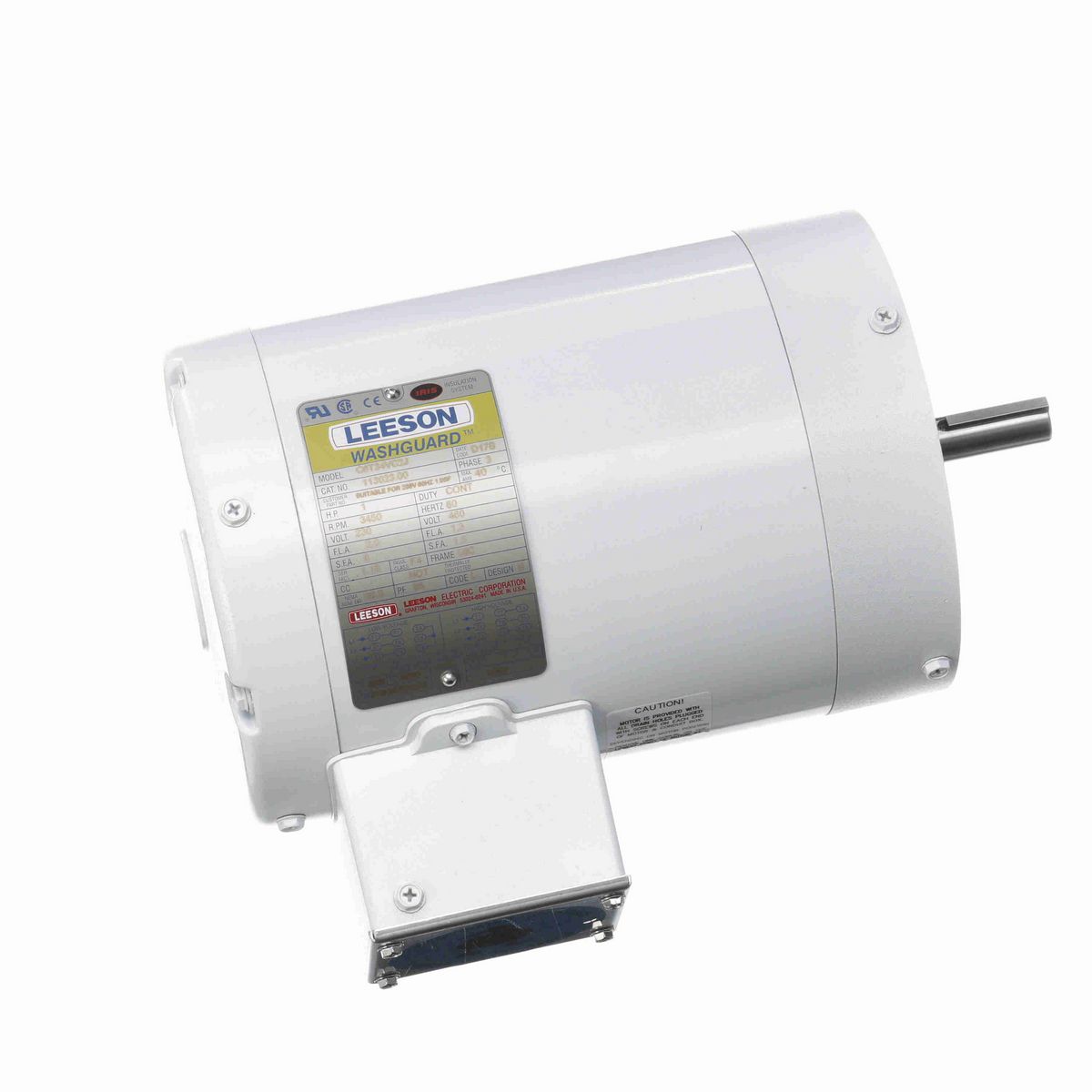 LEESON White Duck™ General Purpose Motor, 1 HP, 3 Ph, 60 Hz, 230/460 V, 3600 RPM, 56C Frame, TENV - 113023.00