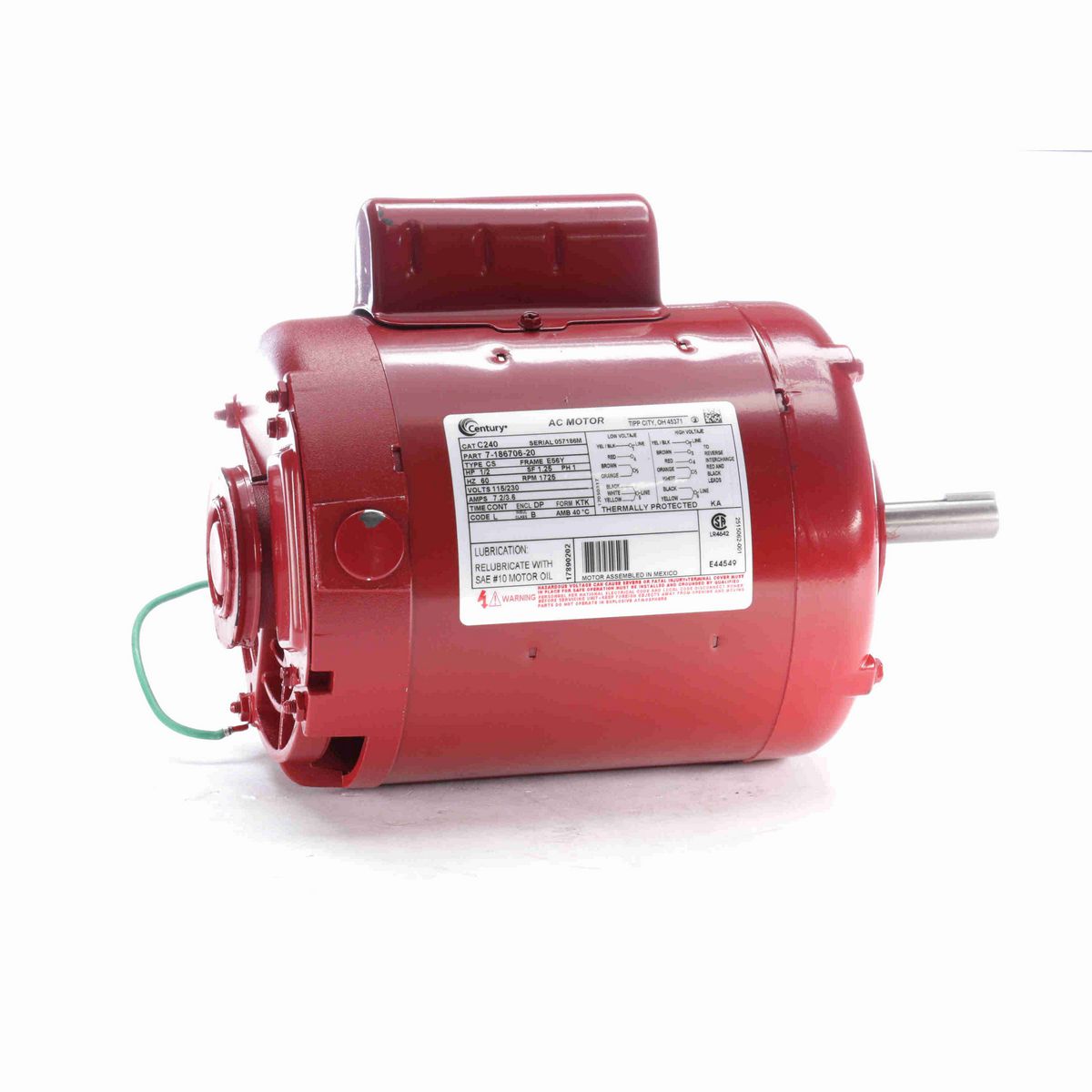 Century Circulator Pump Motor, 1/2 HP, 1 Ph, 60 Hz, 115/230 V, 1800 RPM, E56Y Frame, DP - C240