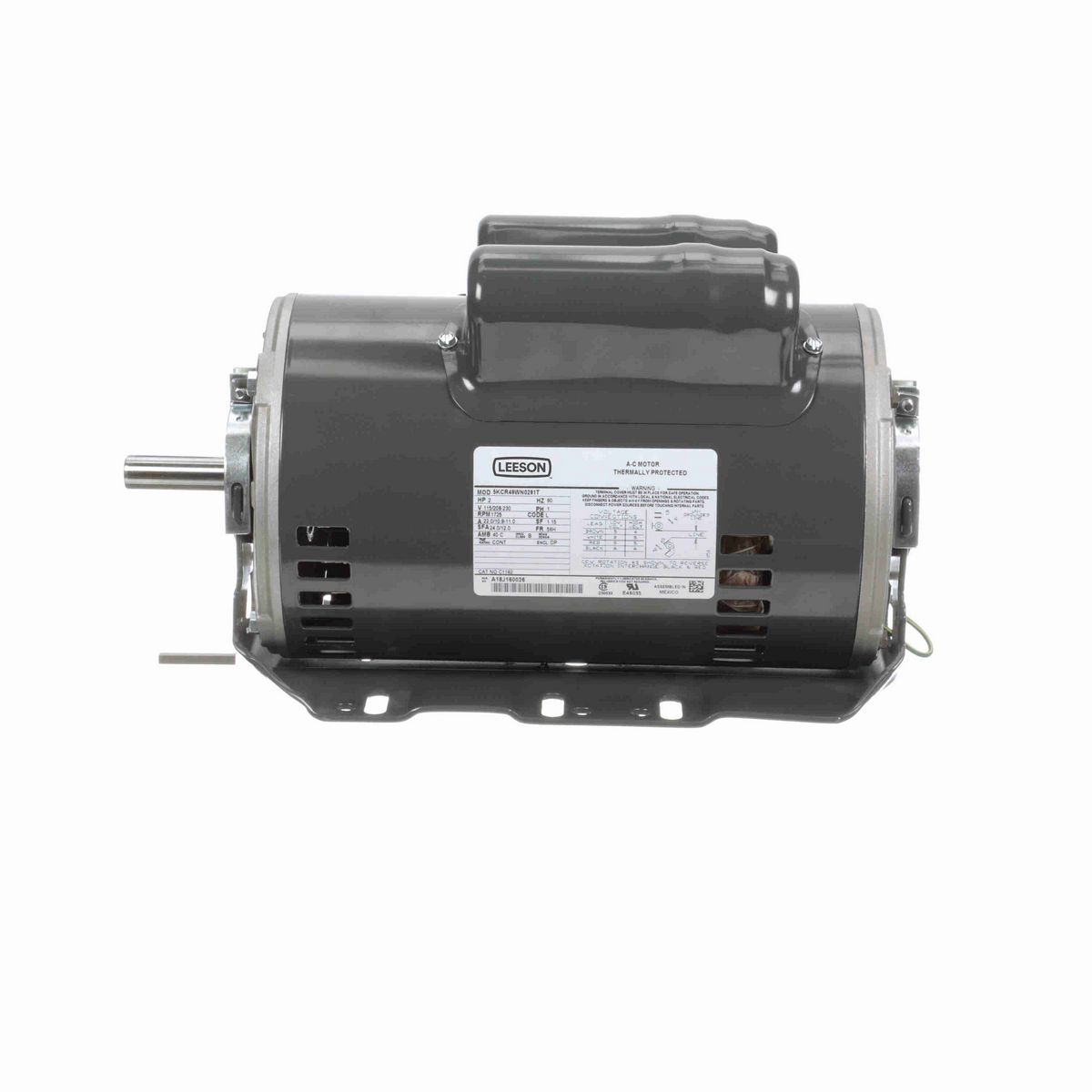 LEESON General Purpose Motor, 2 HP, 1 Ph, 60 Hz, 115/208-230 V, 1800 RPM, 56H Frame, DP - C1162