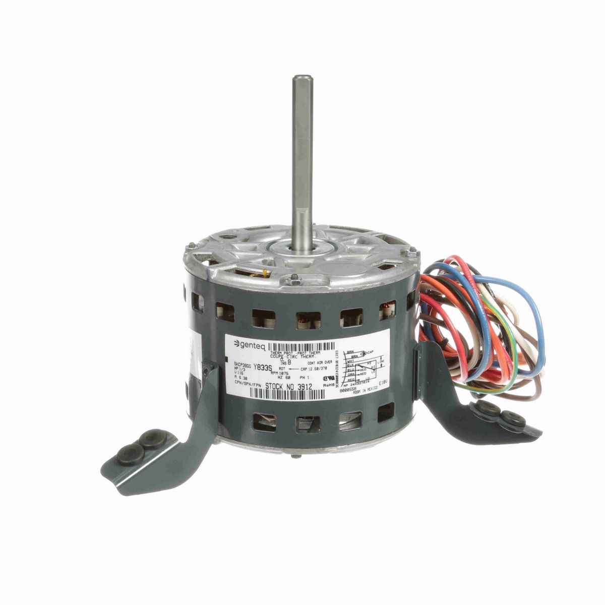 Genteq OEM Replacement Motor, 1/3 HP, 1 Ph, 60 Hz, 115 V, 1075 RPM, 4 Speed, 48 Frame, OPAO - 3912