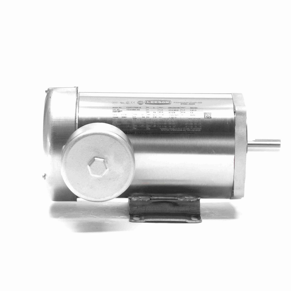LEESON Premium Duck™ General Purpose Motor, 0.75 & 0.75 HP, 3 Ph, 60 & 50 Hz, 230/460 & 190/380 V, 1800 & 1500 RPM, S56C Frame, TEFC - 103388.00