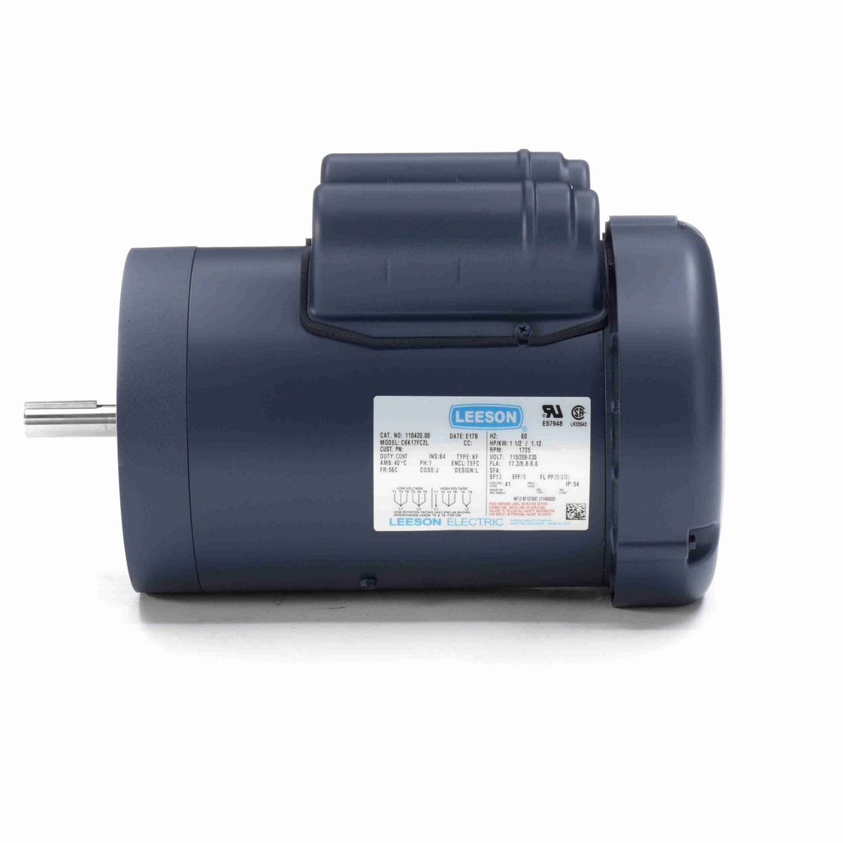 LEESON General Purpose Motor, 1.50 HP, 1 Ph, 60 Hz, 115/230 V, 1800 RPM, 56C Frame, TEFC - 110420.00