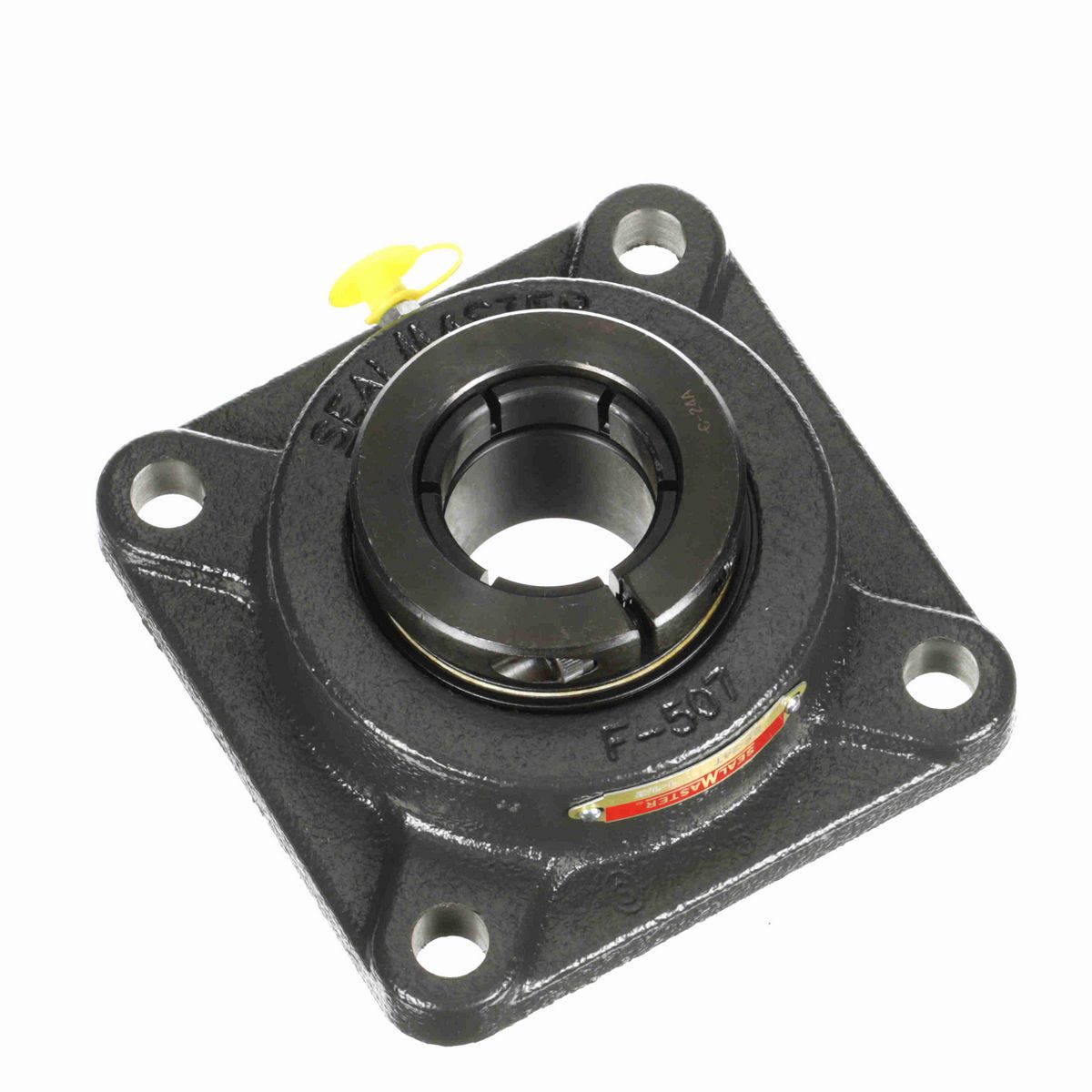 Sealmaster Mounted Cast Iron Four Bolt Flange Ball Bearing - 52100 Bearing Steel, Black Oxided - Concentric Lock - SF-24T