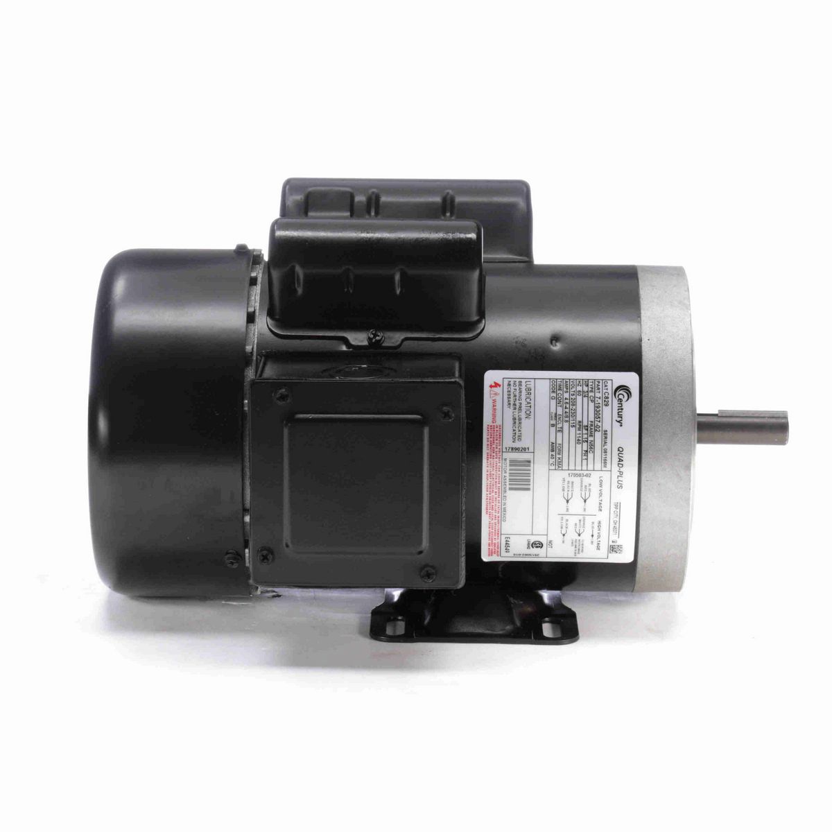 Century General Purpose Motor, 3/4 HP, 1 Ph, 60 Hz, 208-230/115 V, 1200 RPM, N56C Frame, TEFC - C829