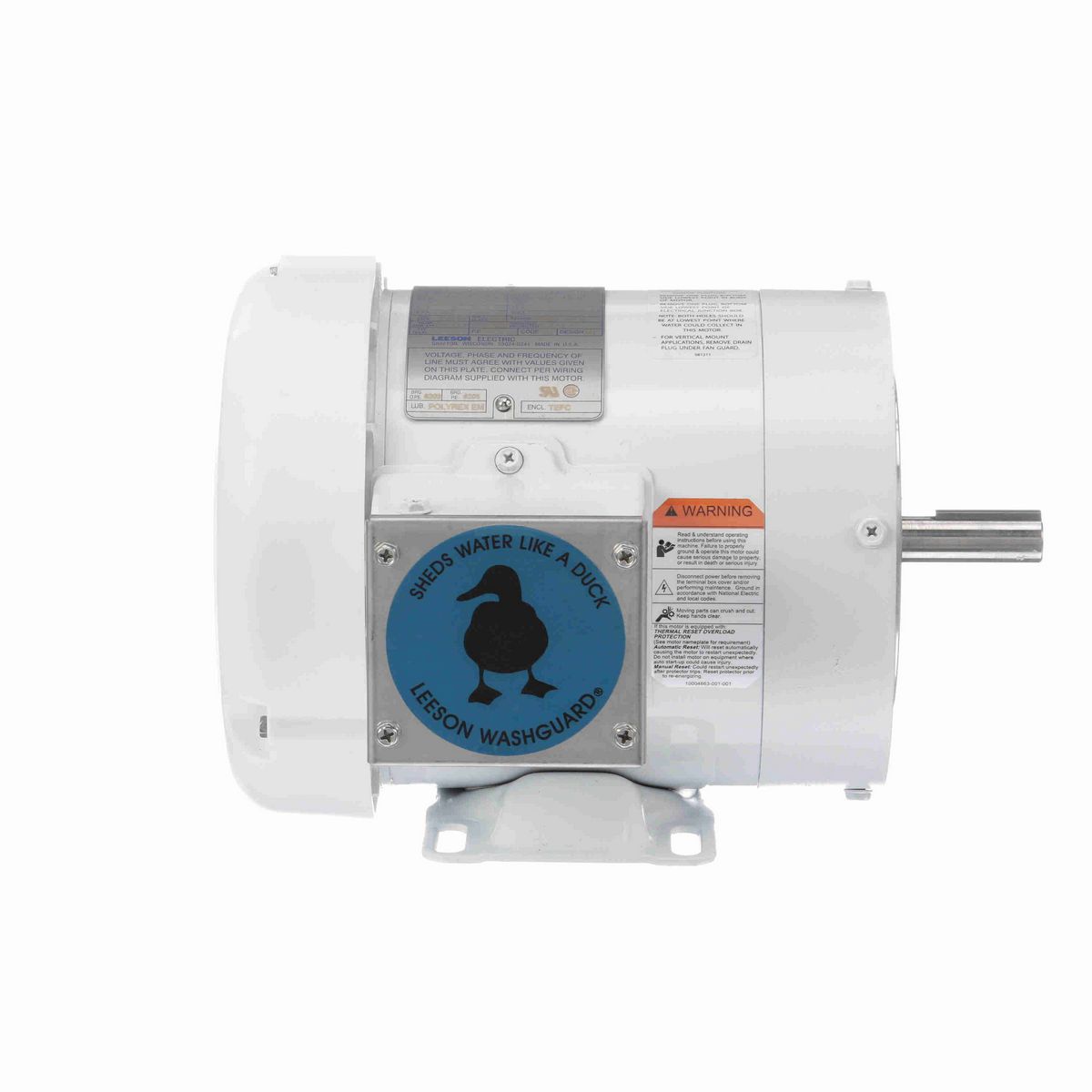 LEESON White Duck™ General Purpose Motor, 0.50 HP, 3 Ph, 60 Hz, 575 V, 1800 RPM, 56C Frame, TEFC - 112483.00