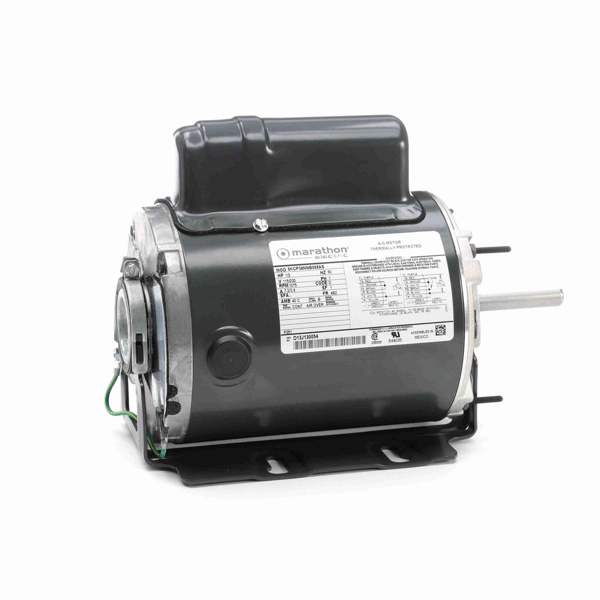 LEESON General Purpose Farm Duty Motor, 0.50 HP, 1 Ph, 60 Hz, 115/230 V, 1200 RPM, 48Z Frame, TENV - P251