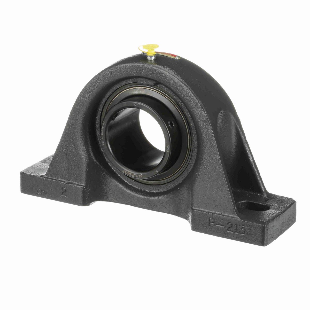 Sealmaster Mounted Cast Iron Two Bolt Pillow Block Ball Bearing - 52100 Bearing Steel, Black Oxided - Setscrew Lock - SP-215