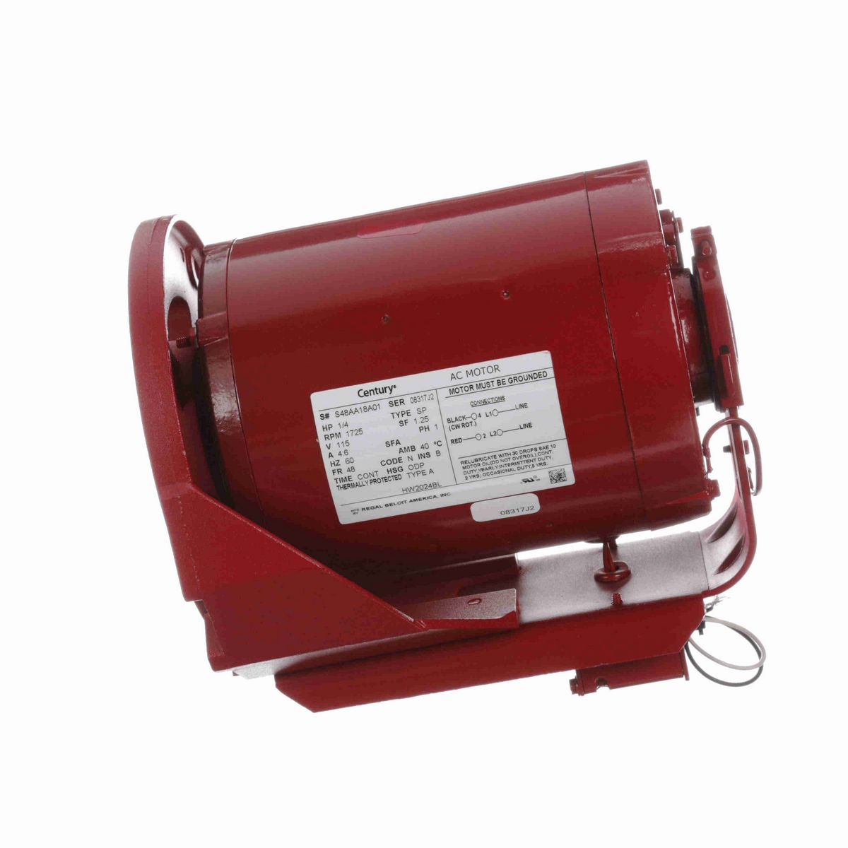 Century Circulator Pump Motor, 1/4 HP, 1 Ph, 60 Hz, 115 V, 1800 RPM, 48 Frame, ODP - HW2024BL