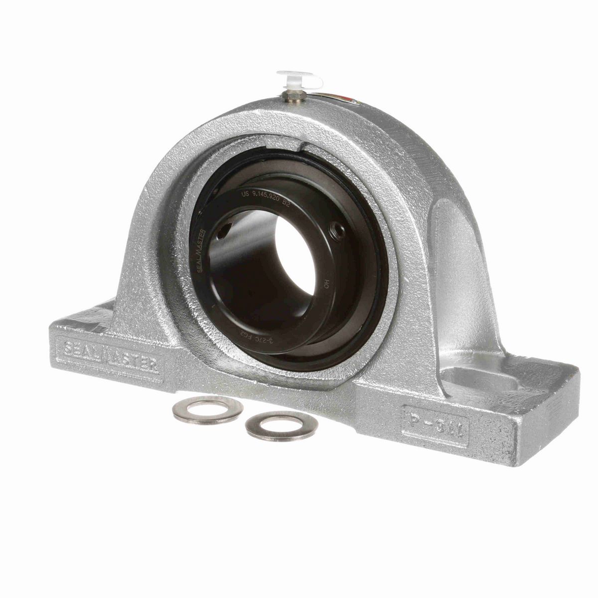 Sealmaster Mounted Flouropolymer Coated Cast Iron Two Bolt Pillow Block Ball Bearing - 52100 Bearing Steel, Black Oxided - Setscrew Lock - Corrosion Resistant - MP-39C CR