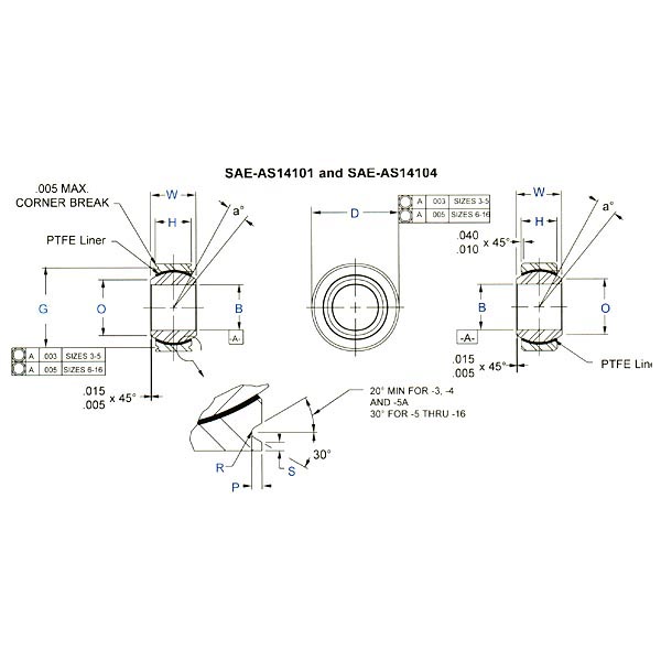Aurora Bearing ANC-TG & ANC-T Spherical Bearings Narrow - SAE Series AS14101 and AS14104 Timken ANC-8TKD1
