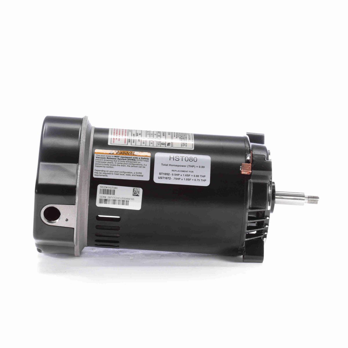 Century Centurion PRO ® Motors Pool Pump Motor, 0.80 HP, 1 Ph, 60 Hz, 230/115 V, 3600 RPM, 56J Frame, ODP - HST080