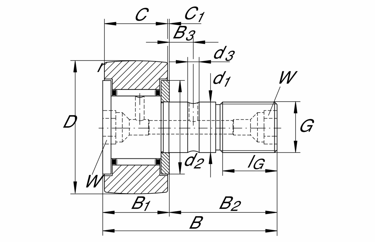 Игольчатый опорный ролик с цапфой INA KR30-X-NMT