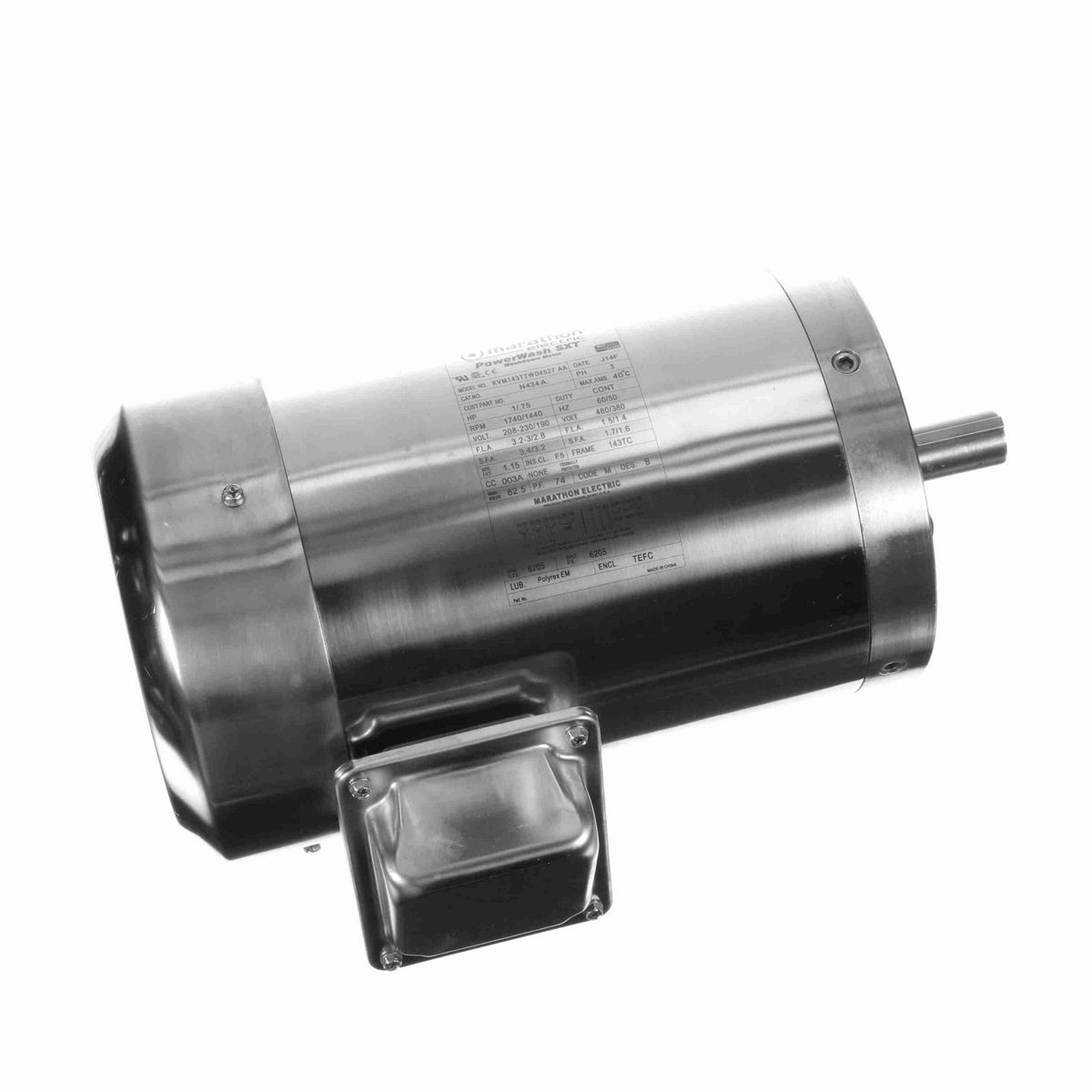LEESON General Purpose Motor, 1 & 0.75 HP, 3 Ph, 60 & 50 Hz, 208-230/460 & 190/380 V, 1800 & 1500 RPM, 143TC Frame, TEFC - N434A