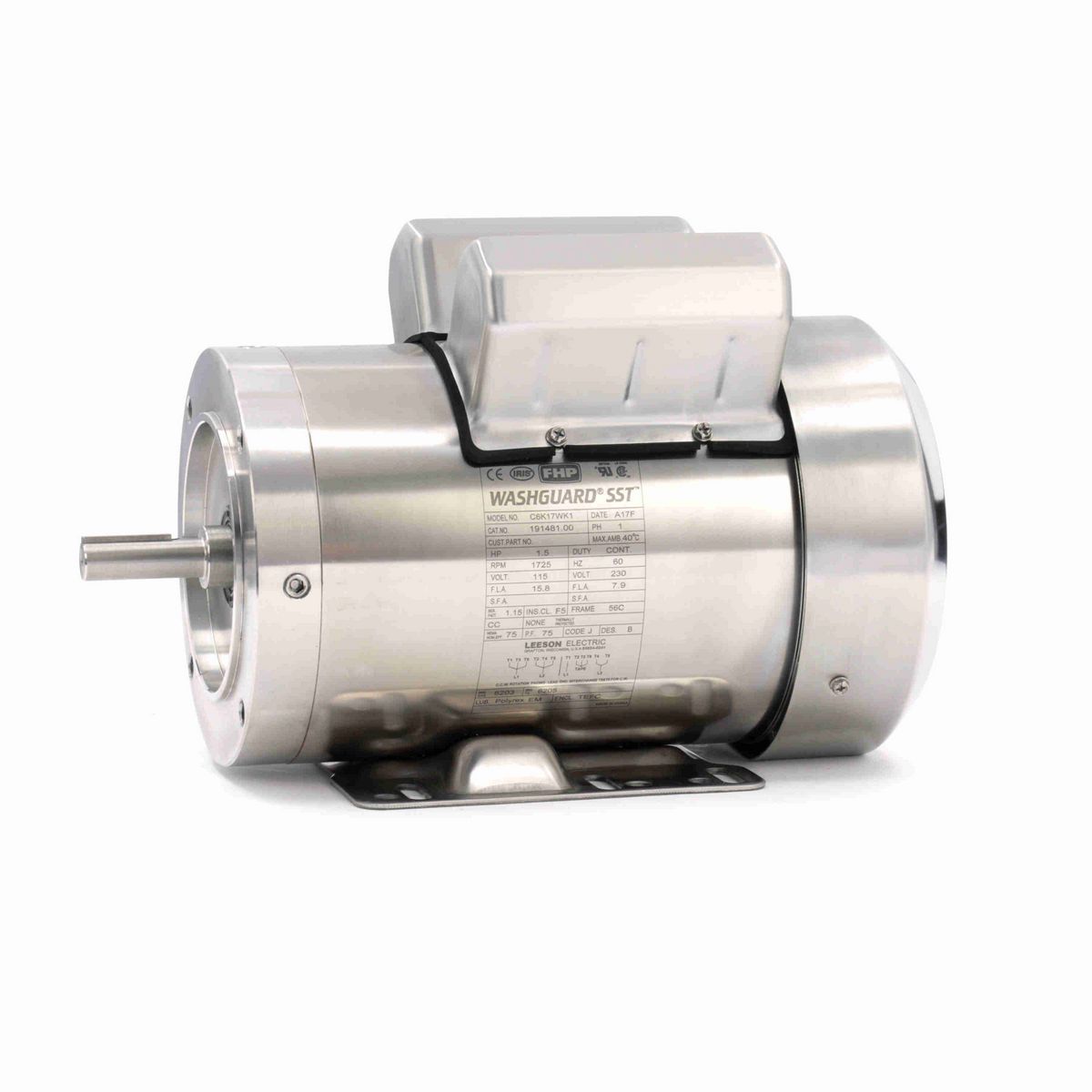 LEESON SST Duck™ General Purpose Motor, 1.50 HP, 1 Ph, 60 Hz, 115/230 V, 1800 RPM, 56C Frame, TEFC - 191481.00