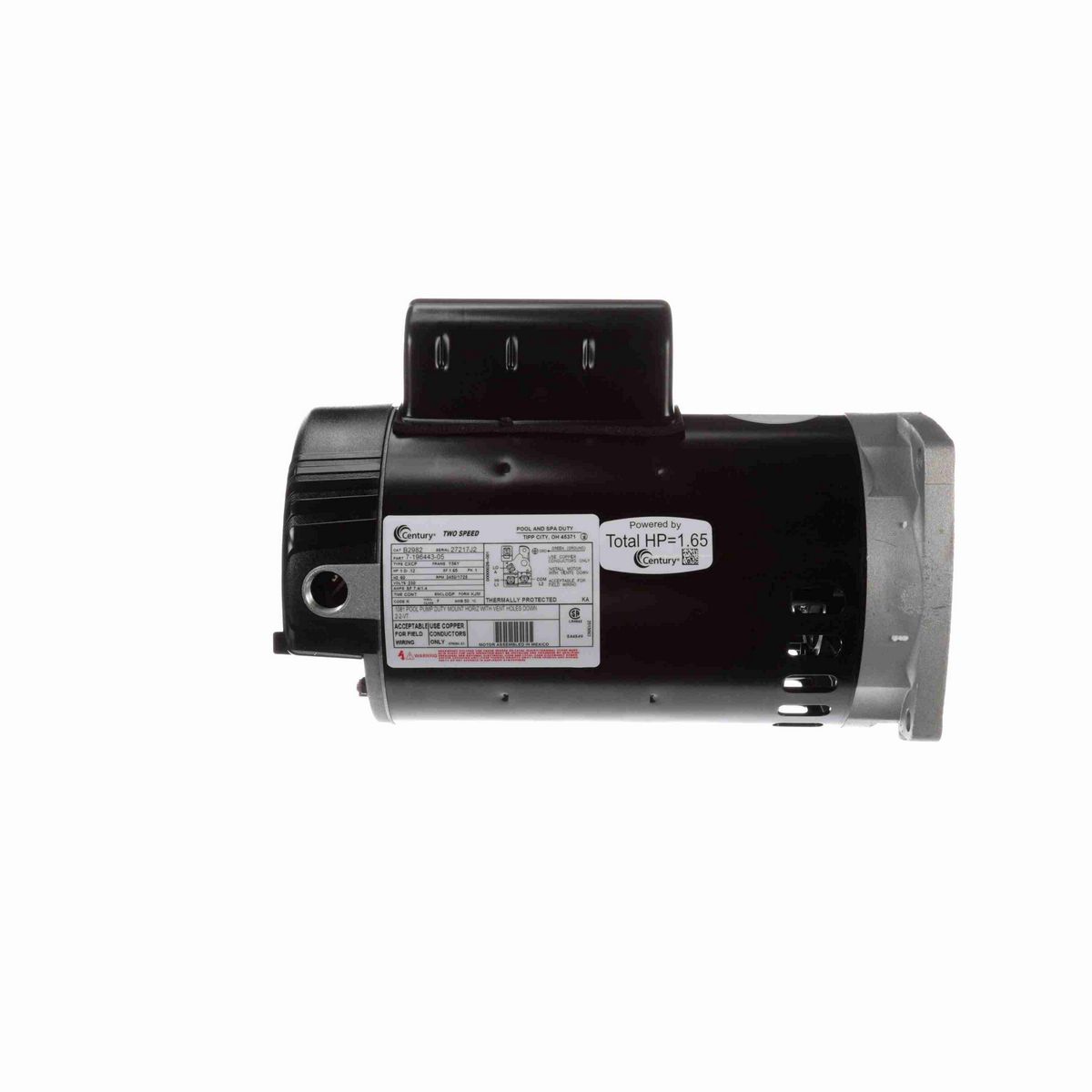 Century Pool Pump Motor, 1.0/ .12 HP, 1 Ph, 60 Hz, 230 V, 3600 RPM, Y56Y Frame, ODP - B2982