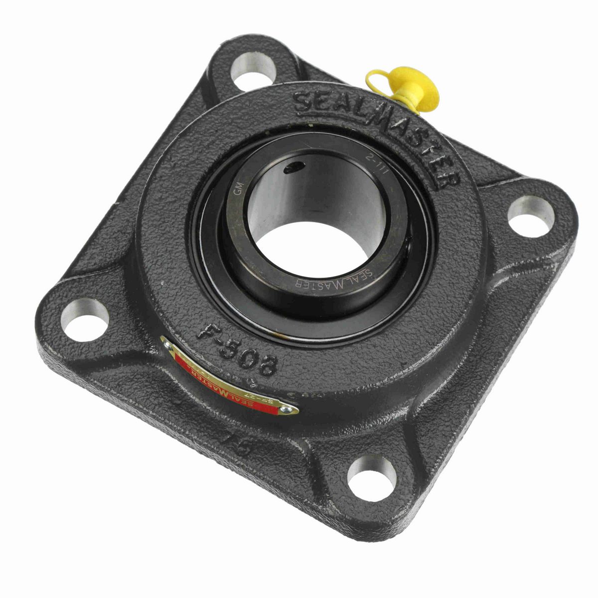 Sealmaster Mounted Cast Iron Four Bolt Flange Ball Bearing - 52100 Bearing Steel, Black Oxided - Setscrew Lock - SF-27