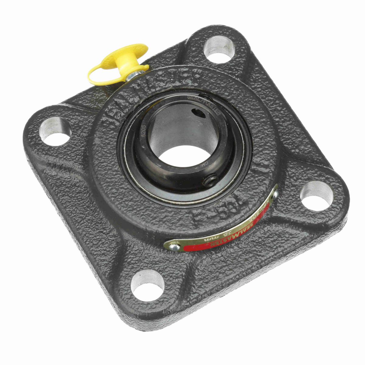 Sealmaster Mounted Cast Iron Four Bolt Flange Ball Bearing - 52100 Bearing Steel, Black Oxided - Setscrew Lock - SF-205