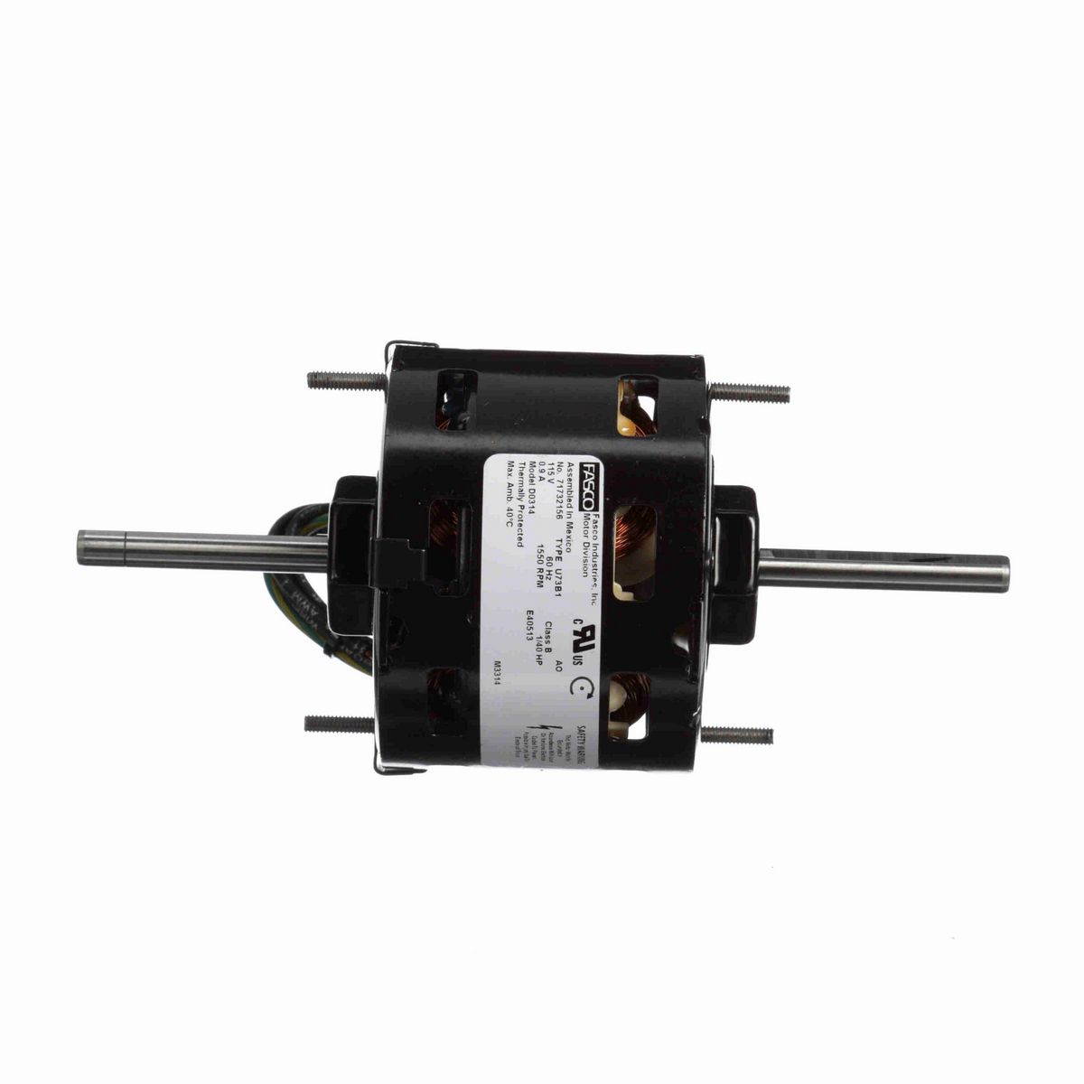 FASCO Ventilation Motor, 1/40 HP, 1 Ph, 60 Hz, 115 V, 1550 RPM, 1 Speed, 3.3" Diameter, OAO - D0314