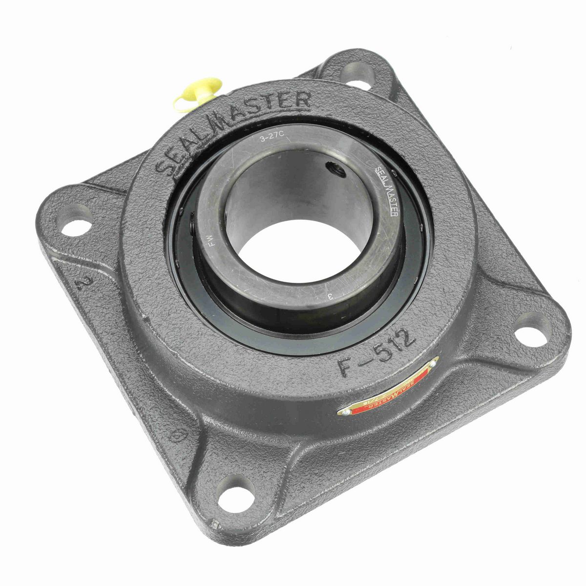 Sealmaster Mounted Cast Iron Four Bolt Flange Ball Bearing - 52100 Bearing Steel, Black Oxided - Setscrew Lock - MSF-36C