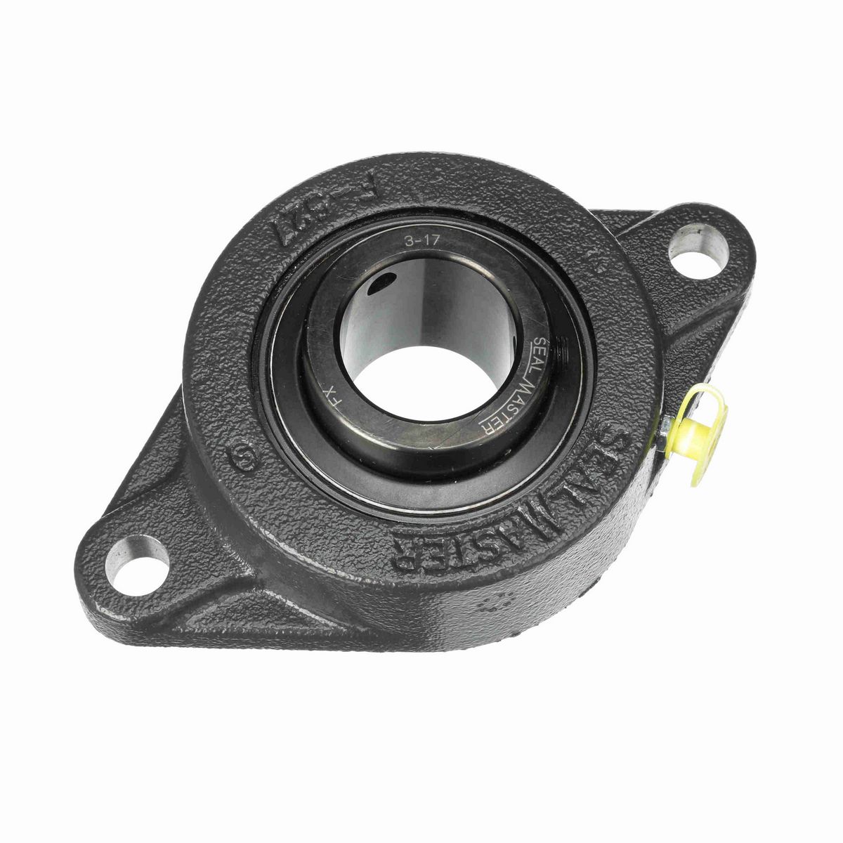 Sealmaster Mounted Cast Iron Two Bolt Flange Ball Bearing - 52100 Bearing Steel, Black Oxided - Setscrew Lock - MSFT-23