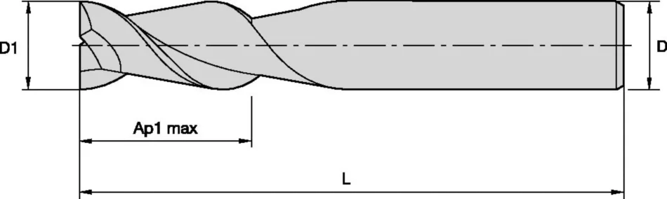 Solid Carbide End Mill for Roughing and Finishing of Aluminum Kennametal KenCut AL - AADF - Square End - 2 Flutes - Plain Shank - Inch [3658913]