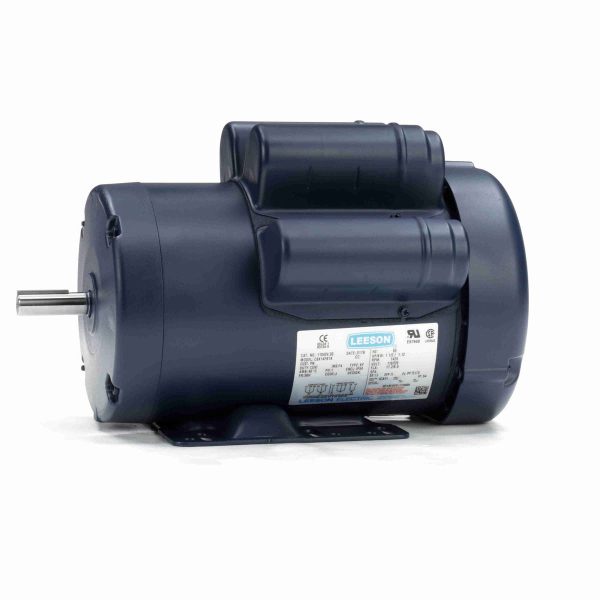 LEESON Special Voltage Motor, 1.50 HP, 1 Ph, 50 Hz, 110/220 V, 1500 RPM, 56H Frame, TEFC - 110424.00