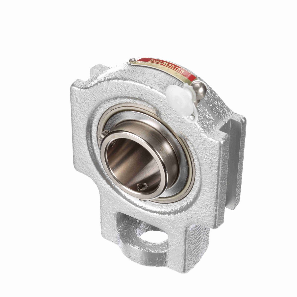 Sealmaster Mounted Flouropolymer Coated Cast Iron Wide Slot Take Up Ball Bearing - 52100 Bearing Steel, Phosphorus Nickel Coated - Setscrew Lock - Corrosion Resistant - CRSTF-PN23