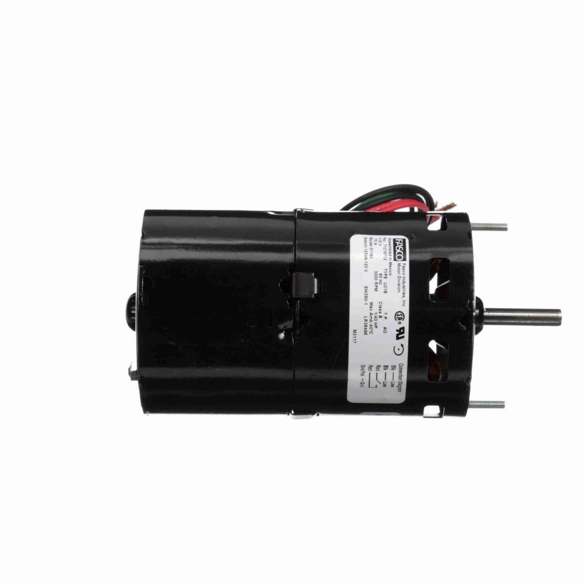 FASCO Draft Inducer Motor, 1/40 HP, 1 Ph, 60 Hz, 115 V, 3000 RPM, 1 Speed, 3.3" Diameter, OAO - D1192