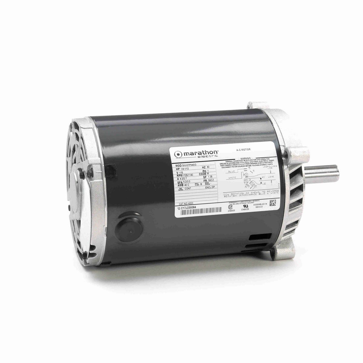 LEESON Fan and Blower Motor, 1/4-1/12 HP, 1 Ph, 60 Hz, 115 V, 1800 RPM, 56CZ Frame, DP - H223
