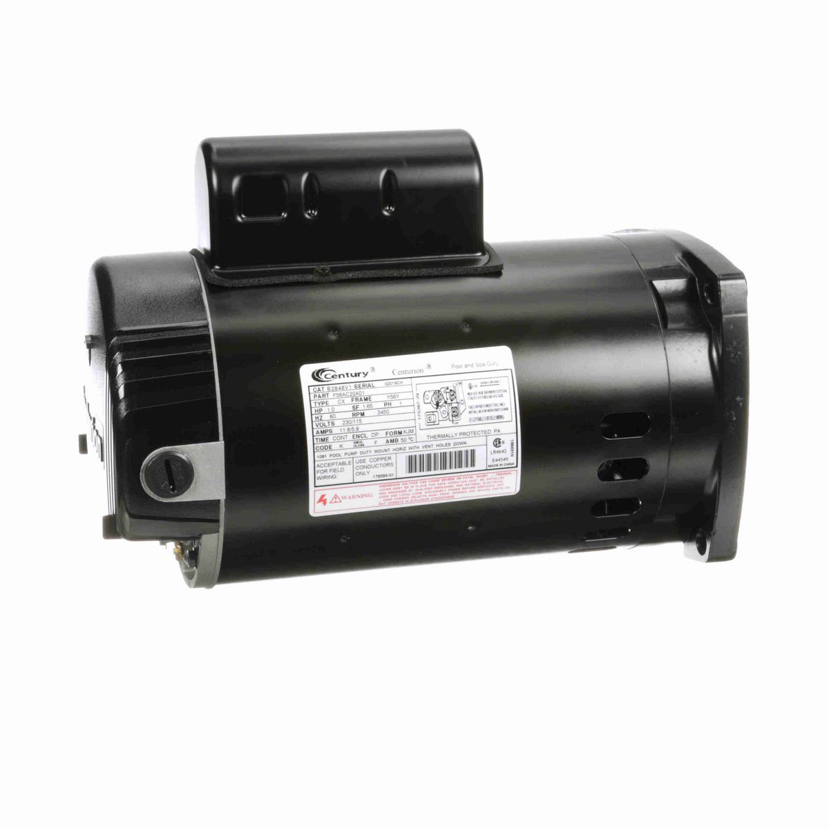 Century Pool Pump Motor, 1.0 HP, 1 Ph, 60 Hz, 115/230 V, 3600 RPM, Y56Y Frame, DP - B2848V1