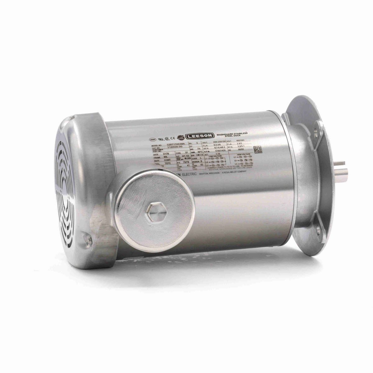 LEESON Premium Duck™ 2 HP General Purpose, 3 phase, 1800 RPM, 208-230/460 V, 90L Frame, TEFC - 119509.00