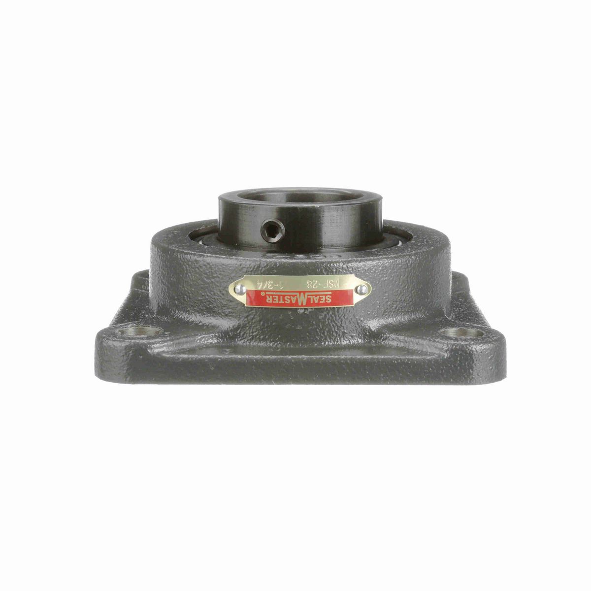 Sealmaster Mounted Cast Iron Four Bolt Flange Ball Bearing - 52100 Bearing Steel, Black Oxided - Setscrew Lock - MSF-28