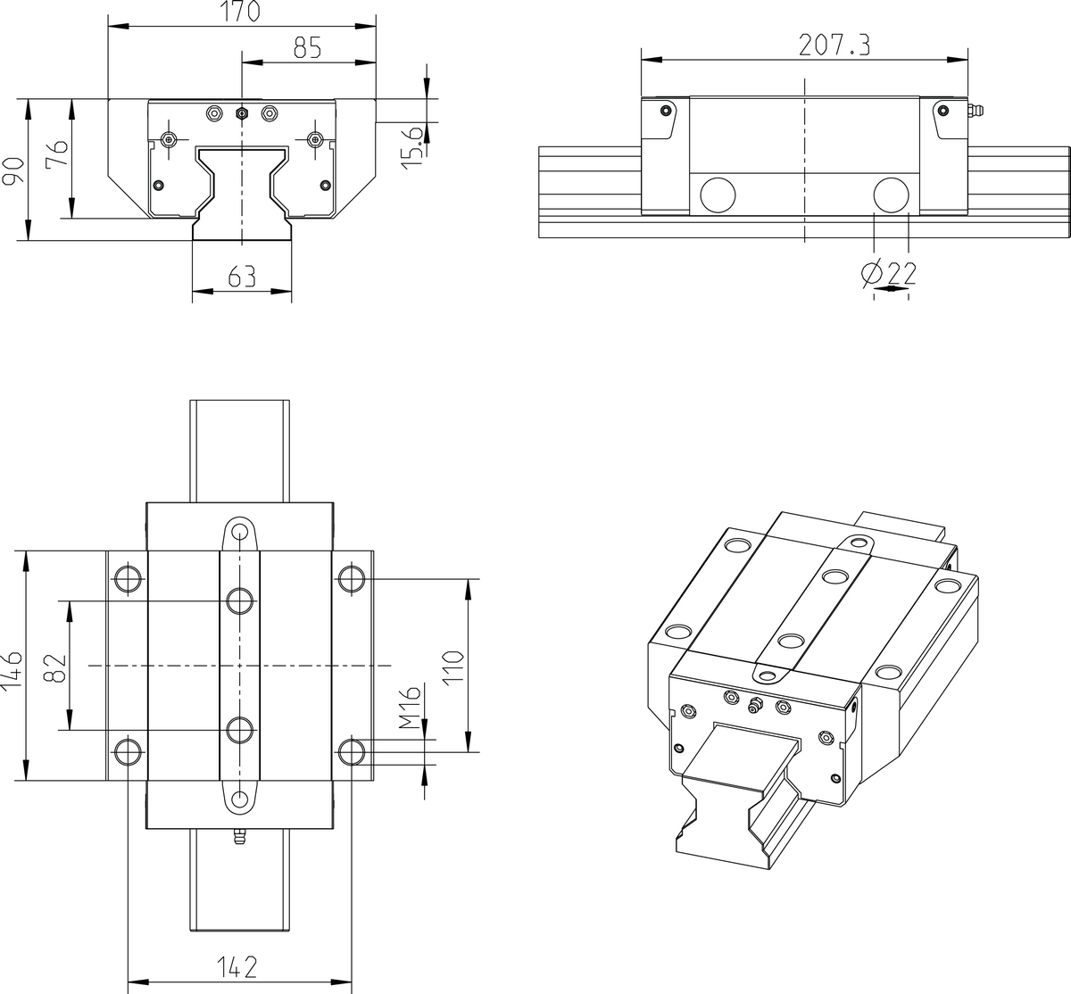 Роликовая каретка из углеродистой стали Bosch Rexroth RWD-065-FNS-C2-P-2 [R18516222X]