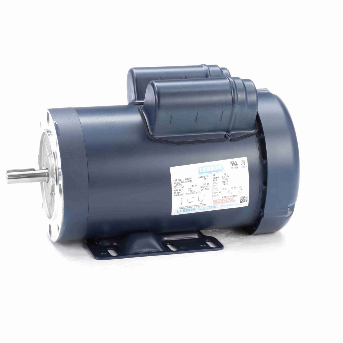 LEESON General Purpose Motor, 3 HP, 1 Ph, 60 Hz, 230 V, 3600 RPM, 56HC Frame, TEFC - 115048.00