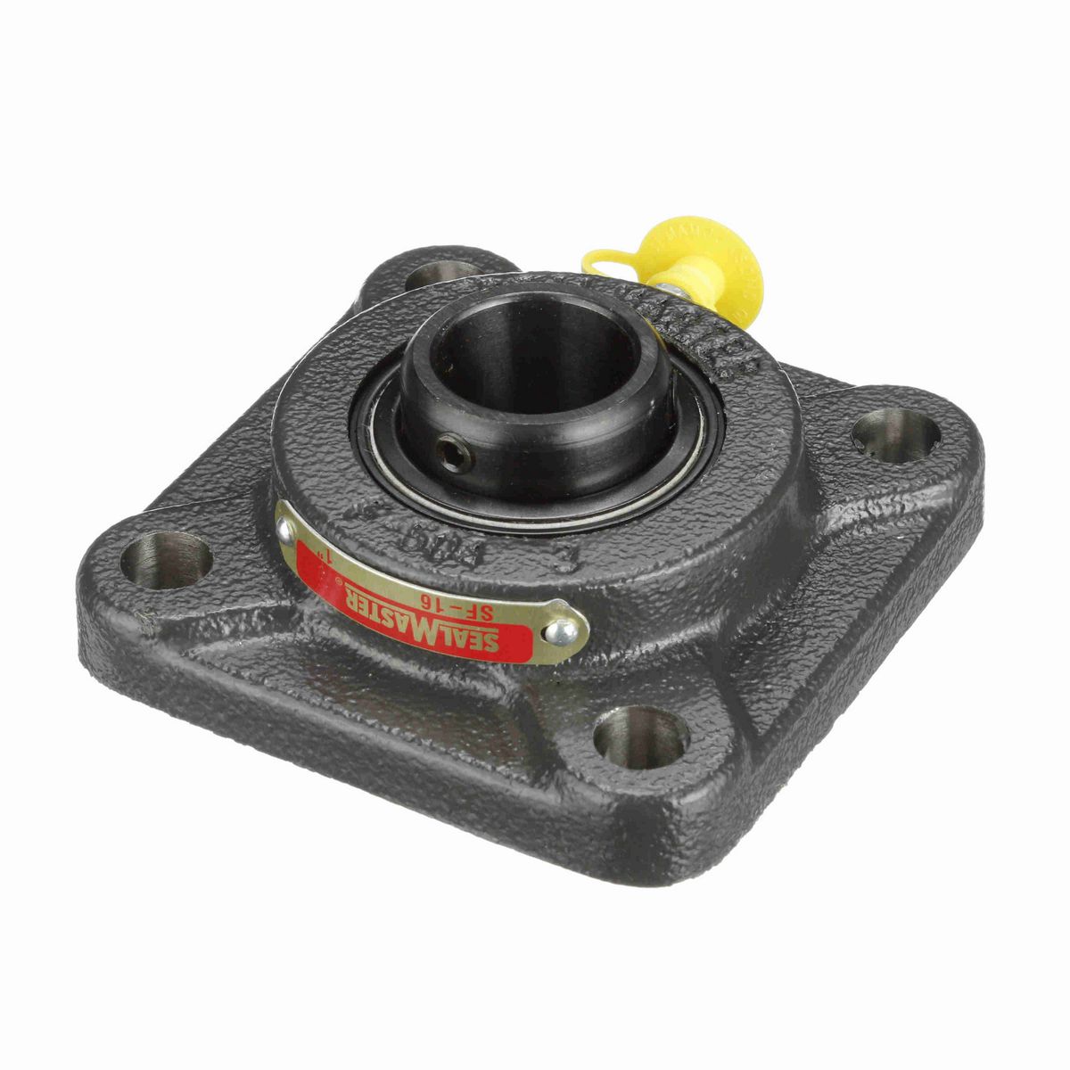 Sealmaster Mounted Cast Iron Four Bolt Flange Ball Bearing - 52100 Bearing Steel, Black Oxided - Setscrew Lock - SF-16