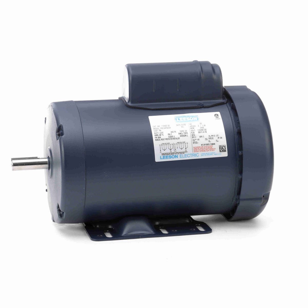 LEESON General Purpose Motor, 2 HP, 1 Ph, 60 Hz, 115/230 V, 3600 RPM, 56H Frame, TEFC - 110402.00