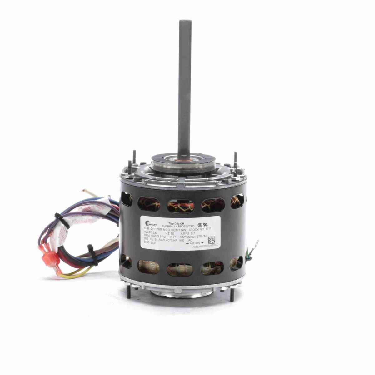 Century Fan Coil & Air Conditioner Motor, 1/10 HP, 1 Ph, 60 Hz, 230 V, 1075 RPM, 3 Speed, 42 Frame, OAO - 9711A