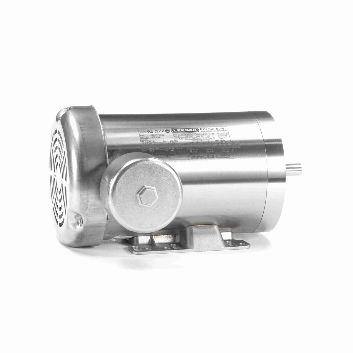 LEESON General Purpose Motor, 2 & 1.50 HP, 3 Ph, 60 & 50 Hz, 230/460 & 190/380 V, 1800 & 1500 RPM, 56C Frame, TEFC - 119529.00