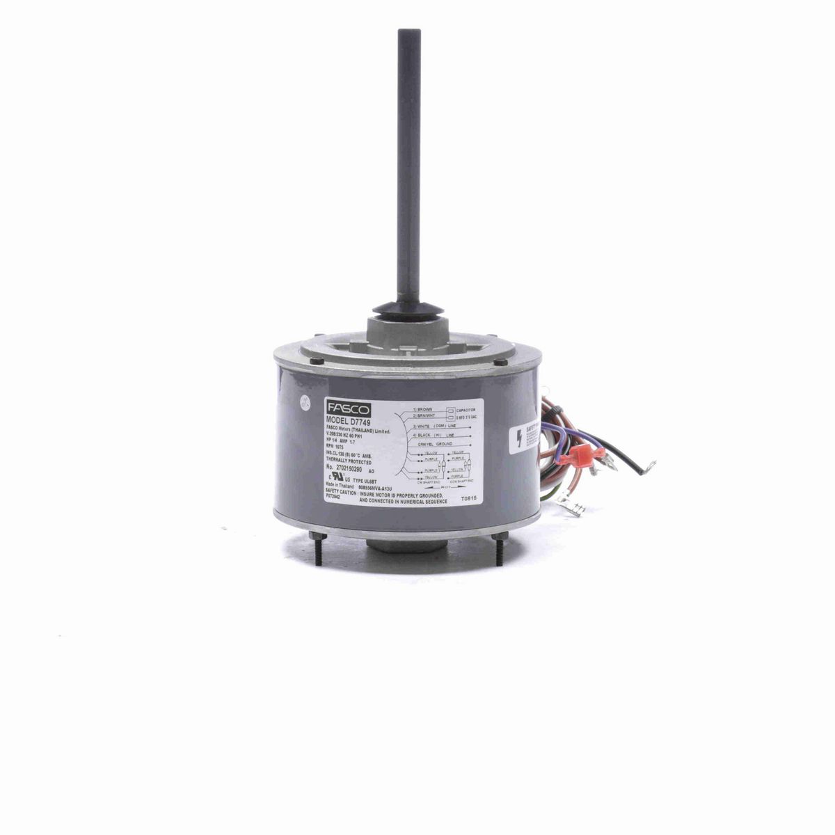 FASCO Condenser Fan Motor, 1/4 HP, 1 Ph, 60 Hz, 208-230 V, 1075 RPM, 1 Speed, 48 Frame, ODP - D7749