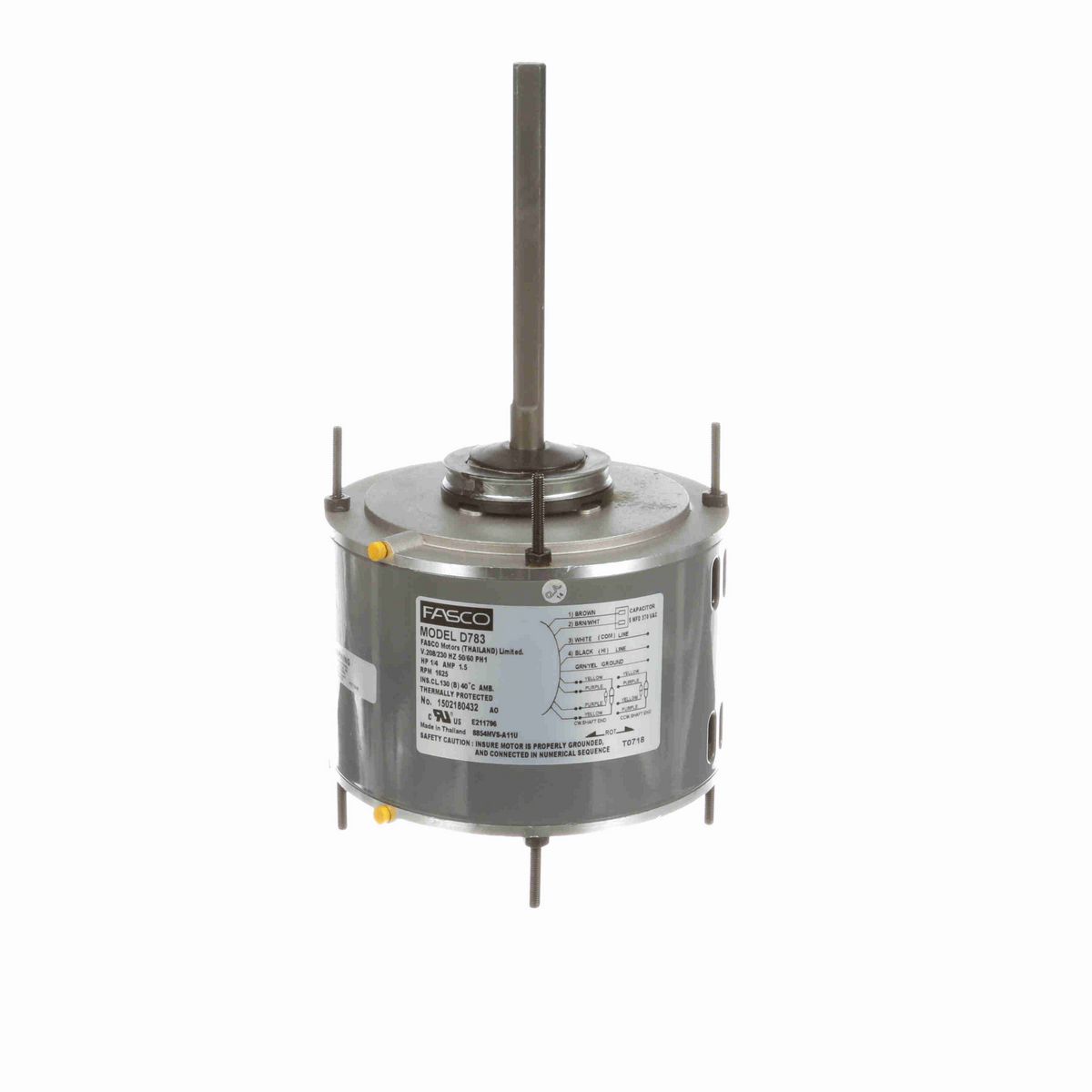 FASCO OEM Replacement Motor, 1/4 HP, 1 Ph, 60 Hz, 208-230 V, 1625 RPM, 1 Speed, 48 Frame, ODP - D783