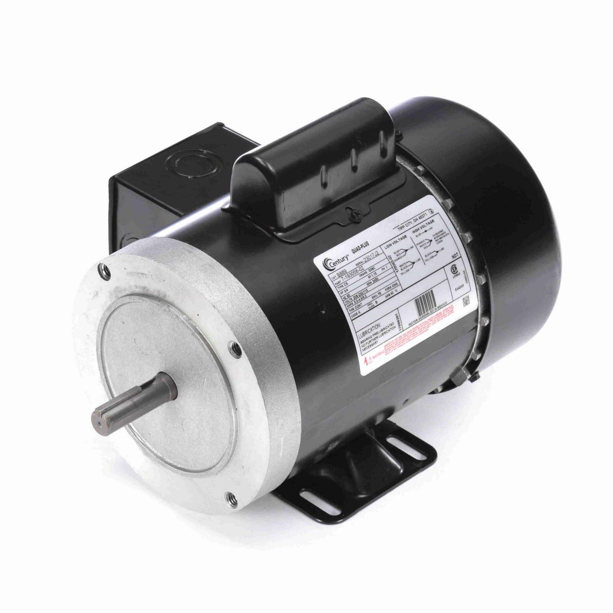 Century General Purpose Motor, 3/4 HP, 1 Ph, 60 Hz, 208-230/115 V, 3600 RPM, G56C Frame, TEFC - B889