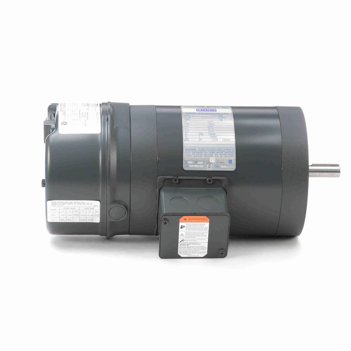 LEESON Brake Motor, 0.75 HP, 3 Ph, 60 Hz, 230/460 V, 1800 RPM, 56C Frame, TENV - K460