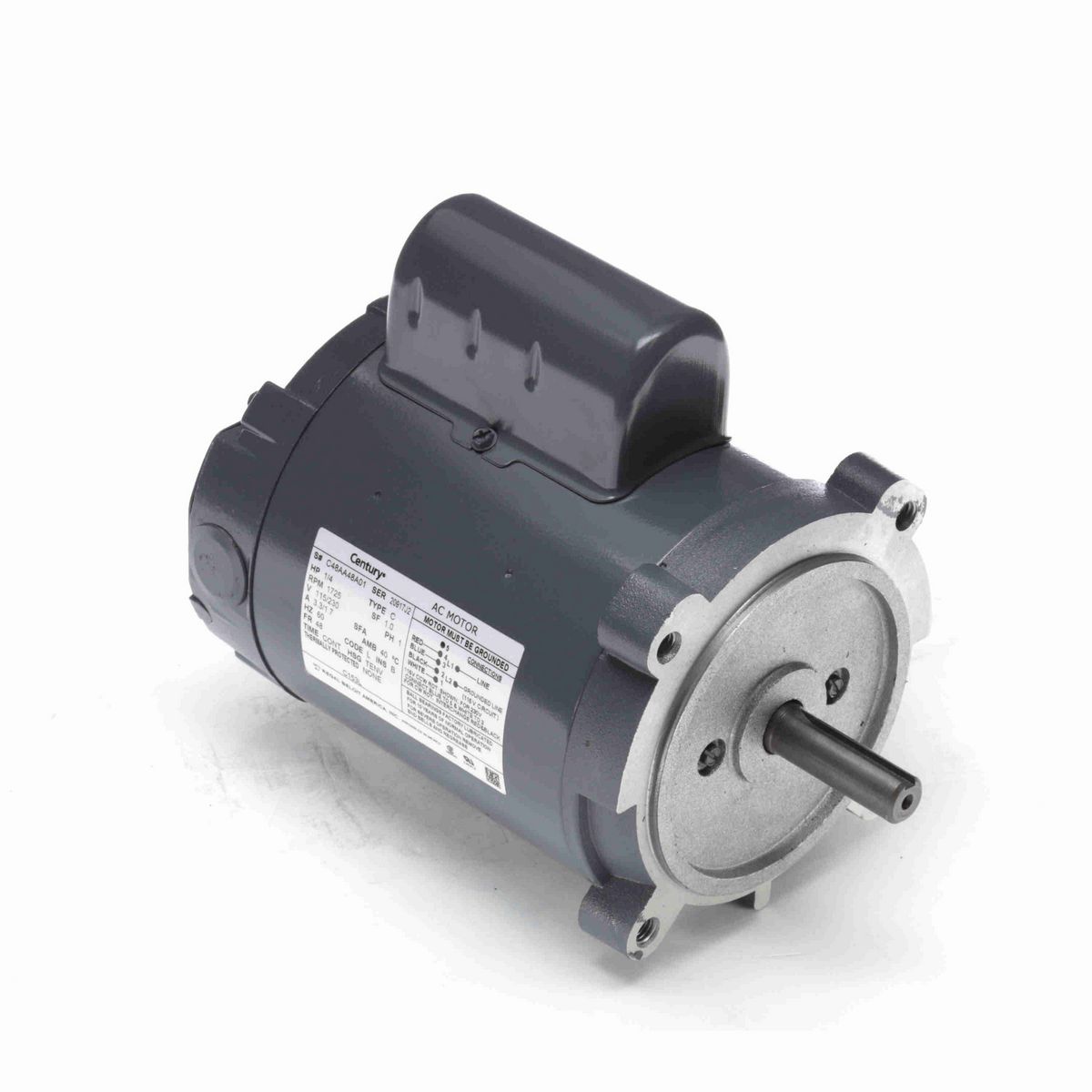 Century General Purpose Motor, 1/4 HP, 1 Ph, 60 Hz, 115/230 V, 1800 RPM, 56C Frame, TENV - C153L