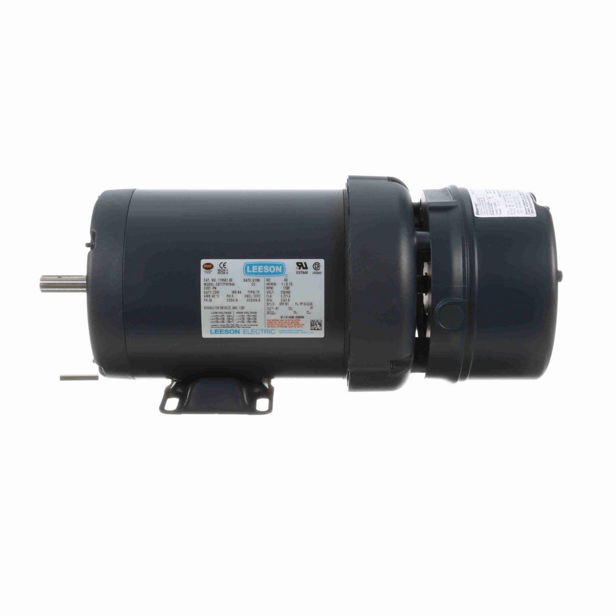 LEESON Brake Motor, 1 HP, 3 Ph, 60 Hz, 230/460 V, 1800 RPM, 56 Frame, TEFC - 119561.00