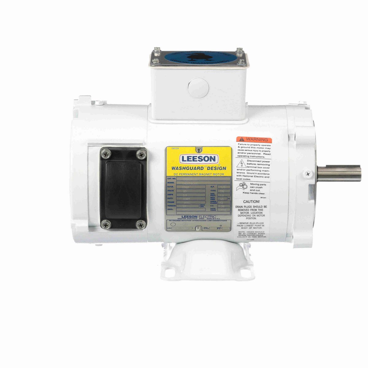 LEESON White Duck™ Washdown Motor, 0.33 HP, 90 V, 1750 RPM, S56C Frame, TENV - 108424.00