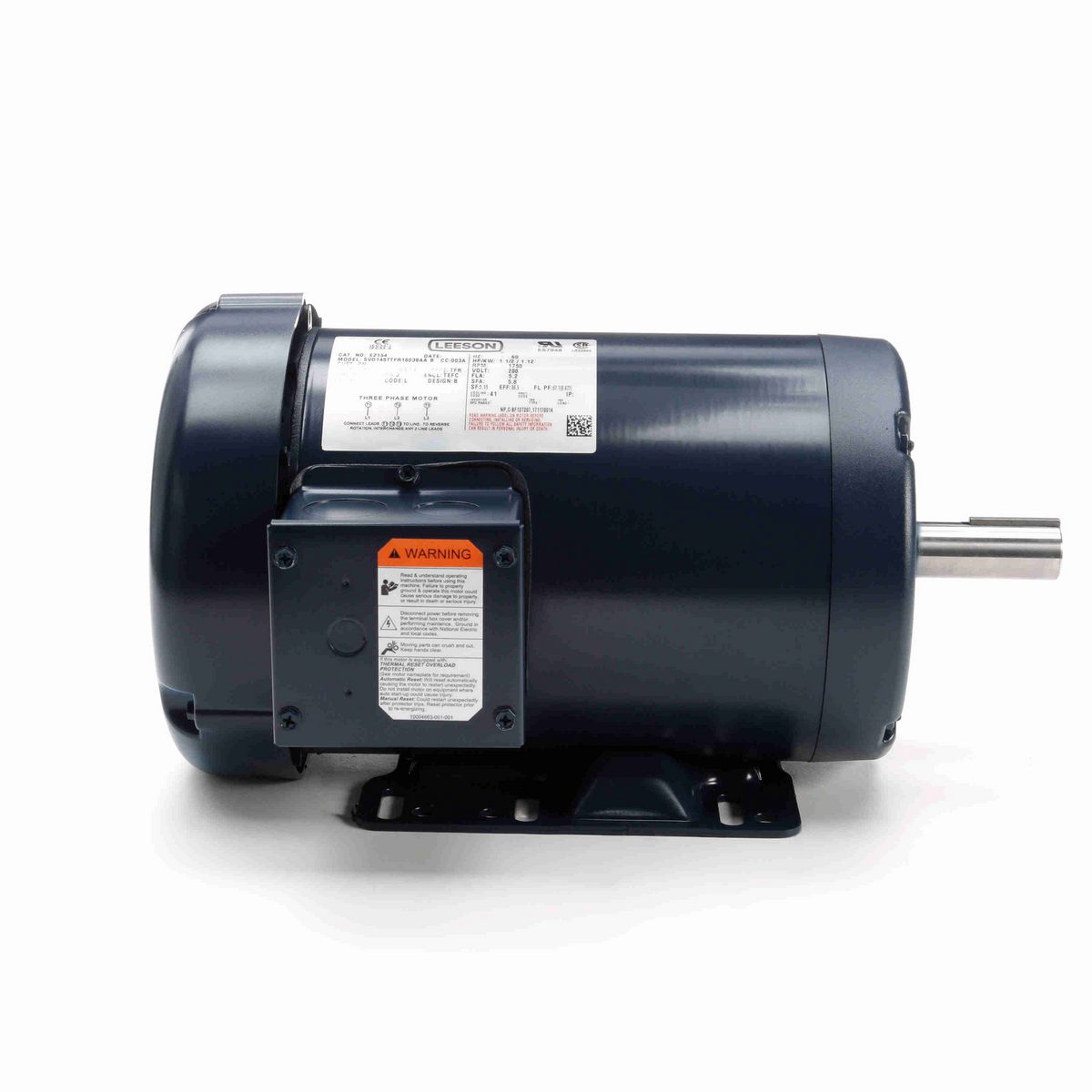 LEESON General Purpose Motor, 1.50 HP, 3 Ph, 60 Hz, 200 V, 1800 RPM, 145T Frame, TEFC - E2154