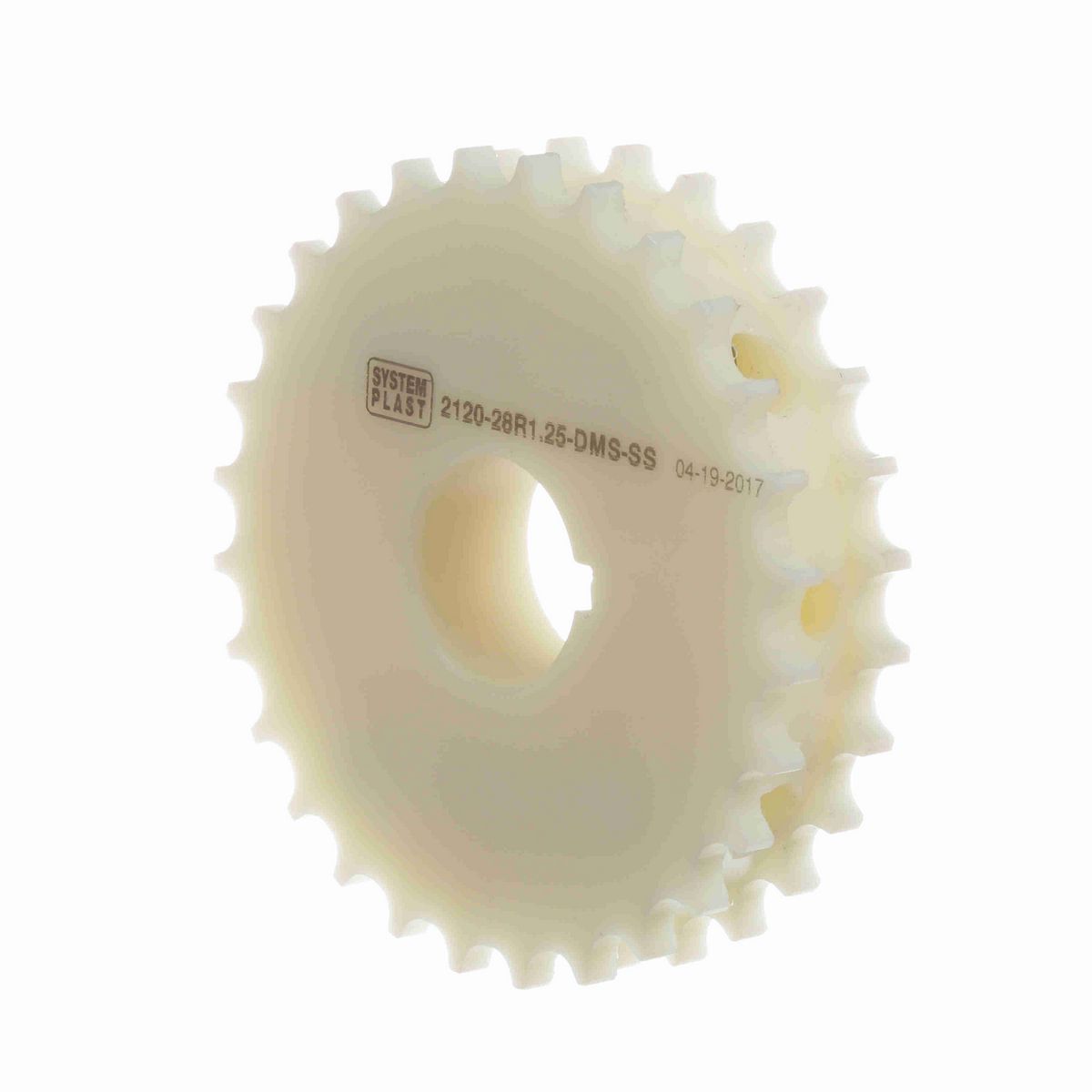 System Plast 2120 Series Split Machined Sprocket with 28 Teeth, a 1-1/4in Round Shaft-Ready Bore and Setscrew - 2120-28R1.25-DMS-SS