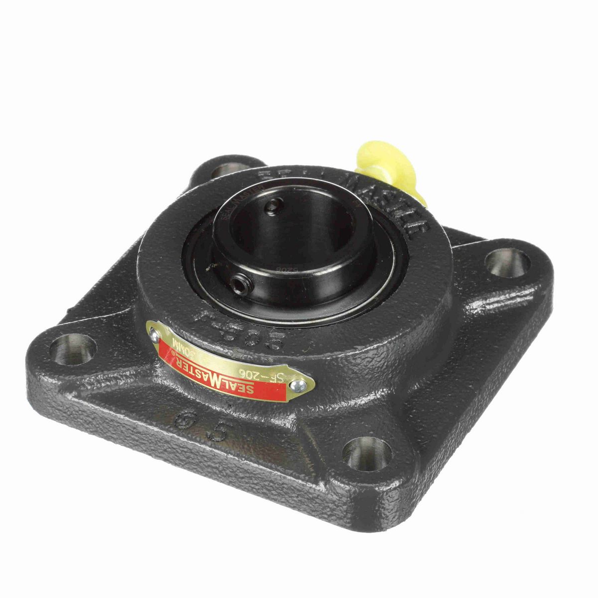 Sealmaster Mounted Cast Iron Four Bolt Flange Ball Bearing - 52100 Bearing Steel, Black Oxided - Setscrew Lock - SF-206